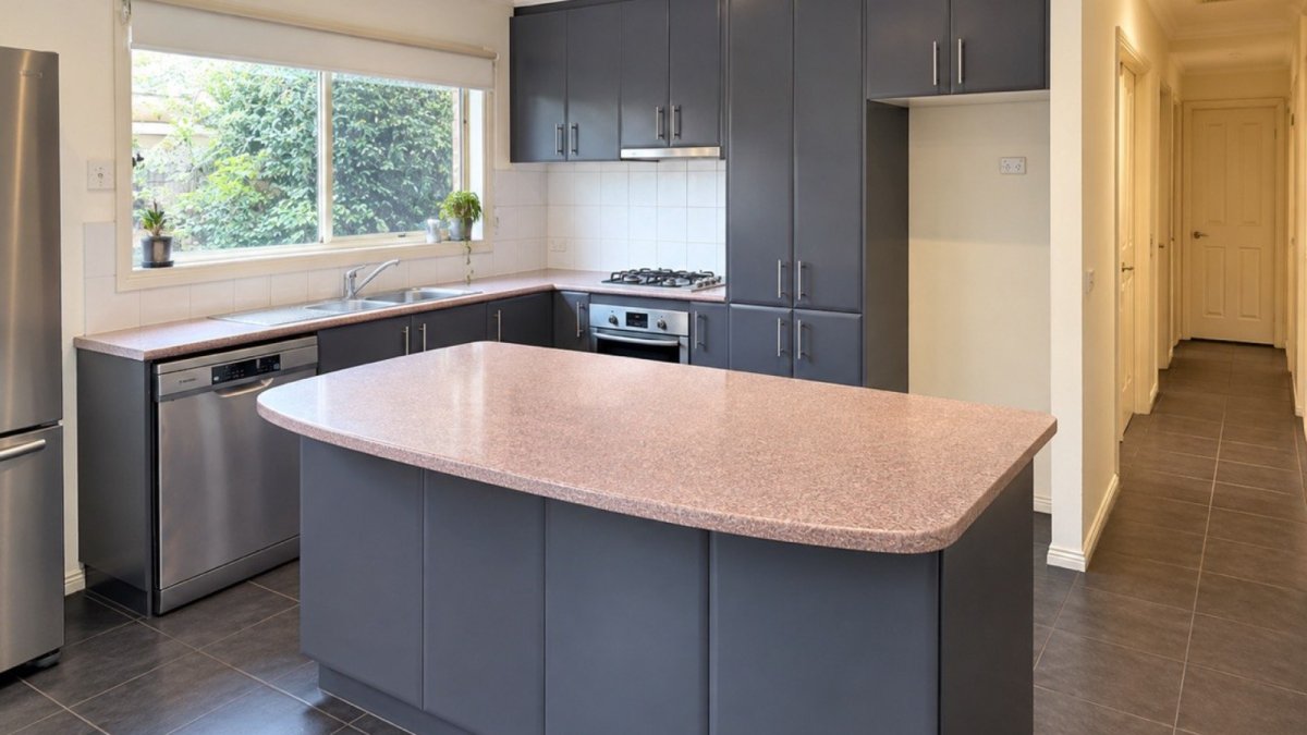 Dark black kitchen cabinets in need of a fresh update.